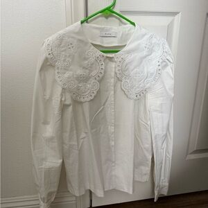 Zara White Blouse with Intricate Lace Collar